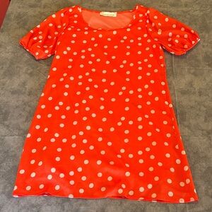 Orange polka dot shift dress